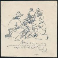 Márton Ferenc (1884-1940): 1933 Gödöllői Jamboree - Holland cserkészek a megérkezés után. Ceruza, papír, jelzett, / Scout Jamboree 1933. Gödöllő, Dutch scouts after arriwal. Pencil drawing 20x18 cm