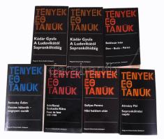 Tények és tanúk sorozat 6 kötete: Almásy Pál: Sopronkőhidai napló.; Gallyas Ferenc: Hősi halálom után.; Schifferné Szakasits Klára: Fent és lent 1945-1950.; Reviczky Ádám: Vesztes háborúk - megnyert csaták.; Boldizsár Iván: Don - Buda - Párizs.; Kádár Gyula: A Ludovikától Sopronkőhidáig I-II. Bp., 1983-1987, Magvető. Kiadói papírkötés, változó állapotban, részben foltos.