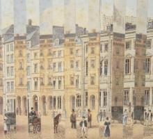 Szalay Pál (1953-2015): A régi Hamburg két látképe, 1998. Kollázs, papír. Jelezve jobbra lent. Paszp...