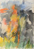 Szalay Pál (1953-2015): Két alak. Vegyes technika, papír. Jelzés nélkül. Kétoldalas mű, hátoldalán absztrakt kompozíció. Törésnyomokkal, 44,5x32 cm