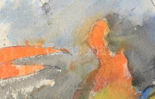 Szalay Pál (1953-2015): Két alak. Vegyes technika, papír. Jelzés nélkül. Kétoldalas mű, hátoldalán a...