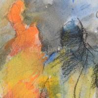 Szalay Pál (1953-2015): Két alak. Vegyes technika, papír. Jelzés nélkül. Kétoldalas mű, hátoldalán a...