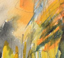 Szalay Pál (1953-2015): Két alak. Vegyes technika, papír. Jelzés nélkül. Kétoldalas mű, hátoldalán a...