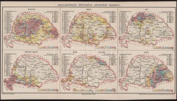 cca 1890-1900 Magyarország népessége anyanyelv szerint, rajzolta: Homolka József, Bp., Posner Károly Lajos és Fia, a Pallas Nagy Lexikona melléklete, kisebb lapszéli szakadással, 23,5x43,5 cm