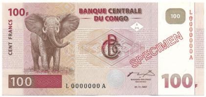 Kongó 1997. 100Fr "MINTA" felülbélyegzéssel, "L0000000A" T:AU
Congo 1997. 100 F...