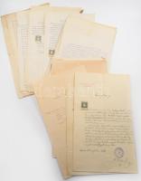 cca 1897-1914 Zöldág László okleveles tanító, gróf Mailáth József pusztakarádi uradalma népiskolai tanárának iratai, közte két fejléces irat a karádi uradalomtól, bizonyítványok, névjegykártya, stb., összesen 20 db