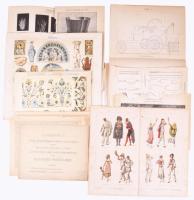 ca 1900 11 db vegyes témáju metszet a Pallas lexikonból 34x25 cm