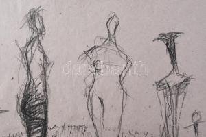Szalay Pál (1953-2015): Alakok és kutya. Szén, papír. Jelezve jobbra lent. 30,5x43 cm