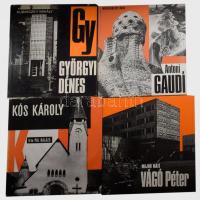 Architektúra sorozat 4 kötete:   Pál Balázs: Kós Károly. Architektúra. Bp., 1971, Akadémiai Kiadó. 1. kiadás. Fekete-fehér képekkel illusztrálva. Kiadói kartonált papírkötés, karcos, kopott kiadói papír védőborítóban.;  Moravánszky Ákos: Antoni Gaudí. Architektúra sorozat. Bp., 1984, Akadémiai Kiadó. 1. kiadás. Fekete-fehér fotókkal illusztrálva. Kiadói kartonált papírkötés.;   Kubinszky Mihály: Györgyi Dénes. Architektúra. Bp., 1974, Akadémiai. Gazdag fekete-fehér képanyaggal. Kiadói egészvászon-kötés, karcos, kopott kiadói papír védőborítóban.;  Major Máté: Vágó Péter. Architektúra. Bp.,1982, Akadémia. Fekete-fehér fotókkal. Kiadói nylon-kötés, karcos, kopott kiadói papír védőborítóban. + Pierre Vago építész kiállítása a Vigadó Galériában. Bp., 1985, Vigadó Galeria, 8 sztl. lev. Kiadói papírkötés. Benne egy cikkel.;