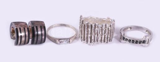 Ezüst (Ag) ékszer tétel, gyűrű, fülbevaló, jelzett, bruttó 23g