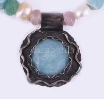 Ezüst (Ag) nyakék drágakövekkel és gyöngyökkel, jelzett, bruttó 53g