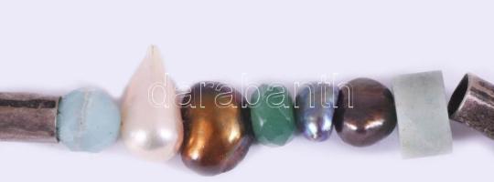 Ezüst (Ag) nyakék drágakövekkel és gyöngyökkel, jelzett, bruttó 53g