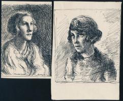 Halvax Gyula (1906-1984): 2 db női portré rajz. Tus, papír, egyik jelzett és datált (1926), 13,5x9 és 12x17 cm.
