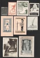 ca 1910-30 8 db szecessziós és art deco ex libris, különböző alkotók és technikák, részben ritka darabok, egyik kissé foltos (korábban beragasztva)