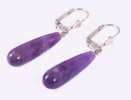 Ezüst (Ag) fülbevaló pár, ametiszt cseppel, jelzett, bruttó 3,1g