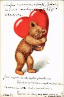 1932 Bear with heart art postcard (EK)
