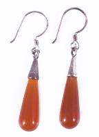 Ezüst (Ag) fülbevaló pár, karneol cseppel, jelzett, bruttó 3,2g