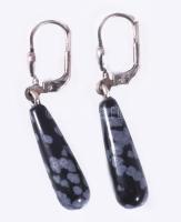 Ezüst (Ag) fülbevaló pár, obszidián cseppel, jelzett, bruttó 3g