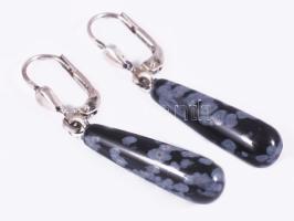 Ezüst (Ag) fülbevaló pár, obszidián cseppel, jelzett, bruttó 3g