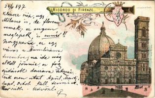1897 Firenze, Ricordo, Duomo, Campanile di Giotto. Lit. Tensi / cathedral, bell tower. Art Nouveau, floral, litho (EK)