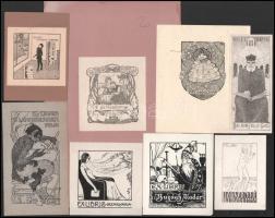 ca 1910-30 8 db szecessziós és art deco ex libris, különböző alkotók és technikák, részben ritka darabok,