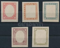 1919 Magyar Tanácsköztársasági arcképek vágott próbanyomat sor a keretről fekvő vízjeles cigaretta papíron / Mi 261-265 imperforate proofs with watermark VIIa. RRR!