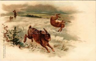 Nyúlvadászat / rabbit hunting. Lith.Anstalt München Serie 44. No. 18271. litho