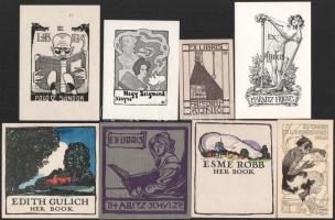 ca 1910-30 8 db szecessziós és art deco ex libris, különböző alkotók és technikák, részben ritka dar...