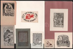 ca 1910-30 8 db szecessziós és art deco ex libris, különböző alkotók és technikák, részben ritka dar...