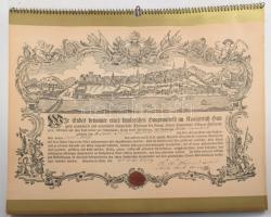 1972 Richter Gedeon falinaptár orvostörténeti érdekességekkel, facsimile oklevelekkel illusztrálva, többnyelvű (magyar, angol, német, francia, orosz), a naptár részt levágták, 44x48 cm