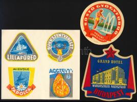 ca 1950 6 db magyar hotelcímke, bőröndcímke és címketerv
