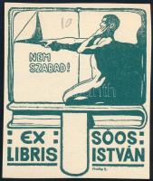 Mosonyi-Pfeiffer Hellmann (1863-1905): Ex libris Soós István (szecessziós könyvjegy). Klisényomat, papír, jelzett a nyomaton, 5,5×4,5 cm
