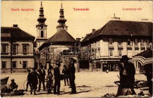 1906 Temesvár, Timisoara; Losonczy tér, Szerb ortodox templom, Kerscher üzlete. 26. (W.L. ?) / square, Serbian Orthodox church, shops (EB)