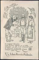 Jelzés nélkül: Ex libris Kovács Kálmán, klisé, papír, jelzett a klisén. Kovács Kálmán (1883-1951) tanár, tanügyi főtanácsos ex librise, apja, Kovács János (1846-1905) unitárius tanító, kollégiumi igazgató és Walter Crane (1845-1915) angol festő kolozsvári találkozását megörökítő Crane-tollrajz alapján. Lap alján hajtásnyommal. 11,5×7,5 cm