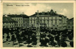 1911 Temesvár, Timisoara; Belváros, Jenő herceg tér, üzletek, Rukavina emlékmű / square, shops, monument (EK)
