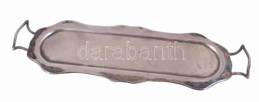 Jugendstil ezüstözött alpakka tálca, jelzett, kopással, h: 46 cm