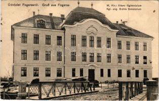 Fogaras, Fagaras; M. kir. állami főgimnázium. Fleissig Jakab kiadása / grammar school (gyűrődés / crease)