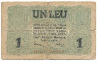 Románia 1917. Német megszállás 1L nyolc jegyű sorozatszám "D 27603652" T:VG Romania 1917. German occupation 1 Leu 8 numbers in serial "D 27603652" C:VG Krause M3.b