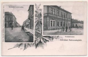 Petrozsény, Petrosani; Kossuth Lajos utca, Postahivatal. Herz Henrik kiadása / post office, street. Art Nouveau, floral (gyűrődés / crease)