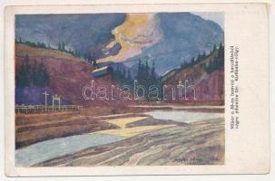 Carlibaba, Kirlibaba, Radnalajosfalva (Bukovina, Bucovina); Mikor a 30-as honvéd a harcállásból végre pihenőre tér. A m. k. 30. honv. gyalogezr. özvegy- és árvaalapja javára kiadja a 30. honv. pótzászlóalj ezredtört. csoportja / WWI K.u.k. military art postcard s: Juszkó hdngy (EB)