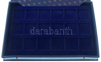 Leuchtturm "NUMIS" sötétkék műbőr érmetartó tok, két darab tálcával, összesen 42 férőhelly...