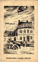 1971 Emlékezzünk a munka hőseiről, 1945 január, katonai repülő. Abonyi Béla nyomtatott rajza és saját kezű levele / WWII Hungarian military, printed drawing, with the letter of the artist s: Abonyi B. (szakadások / tears)