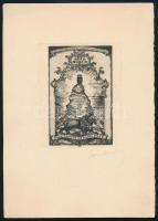 Gara Arnold (1882-1929): Bibliotheque du Mesmil Geffroi Roch Bihan ... (ex libris). Rézkarc, papír, jelzett. 12,5x10 cm