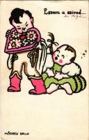 Eszem a szíved...A Magyar Művészeti Vállalat kiadása / Hungarian fashion art postcard s: Kőszegi Bella (EB)