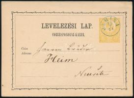 1871 Díjjegyes levelezőlap luxus kék "JAMINA" gyűszűbélyegzéssel Újvidékre / Luxury blue t...