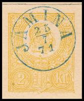 1871 Díjjegyes levelezőlap luxus kék "JAMINA" gyűszűbélyegzéssel Újvidékre / Luxury blue t...