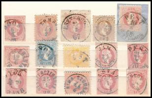 1867 9 bélyeg és 6 díjjegyes kivágás szép / olvasható bélyegzésekkel