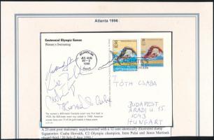 1996 Martinek János (1965-) kétszeres olimpiai, négyszeres világ- és egyszeres Európa-bajnok magyar öttusázó, Horváth Csaba (1971-) olimpiai bajnok magyar kenus, Kósz Zoltán (1967-) olimpiai bajnok magyar vízilabdázó és egy azonosítatlan sportoló ( Deutsch Tamás úszó?) aláírásai lapon