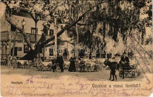 1903 Budapest III. Rómaifürdő, Római fürdő vendéglő, étterem kertje (EM)