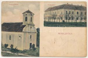 1909 Móricföld, Móriczföld, Maureni; Templom, Iskola / Kirche, Schule / church, school (Rb)